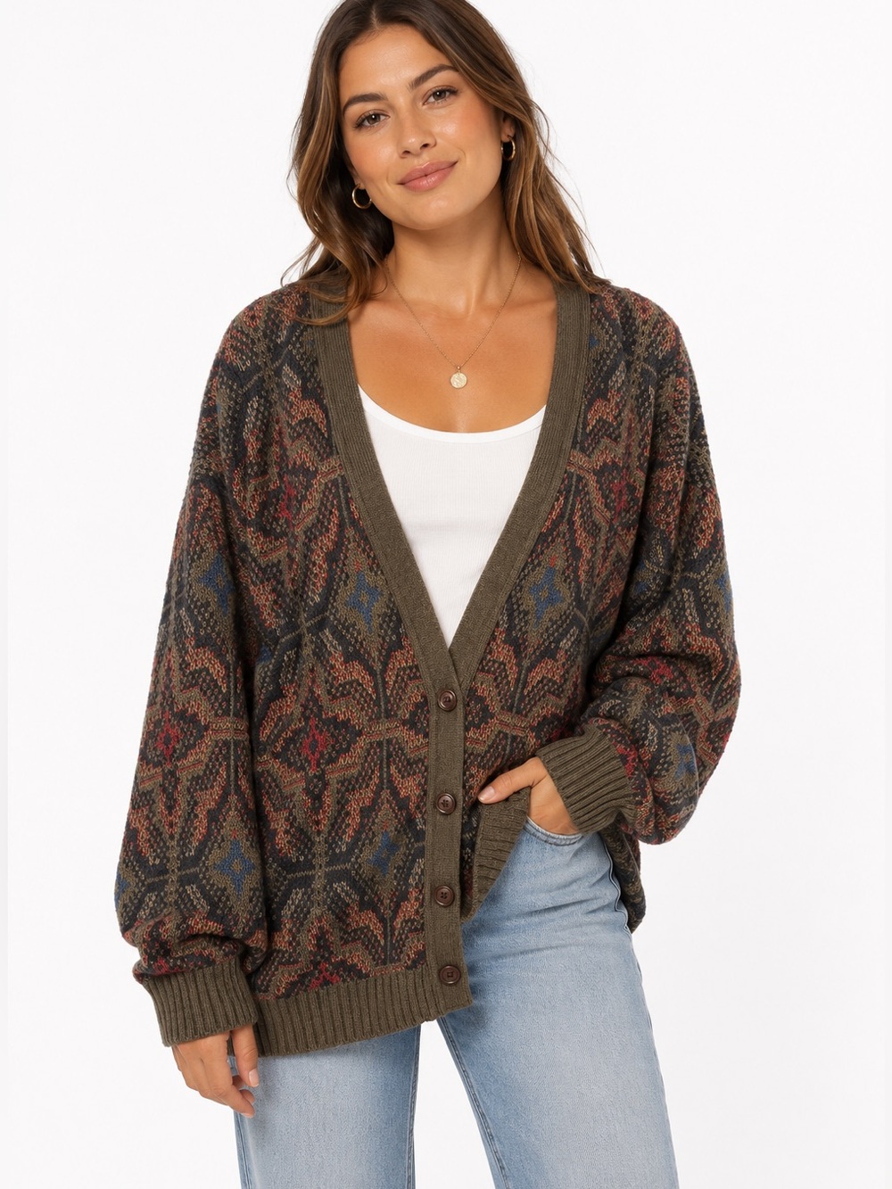 Vintage Jantzen Pattern Knit Cardigan Sweater XL Unisex Canada